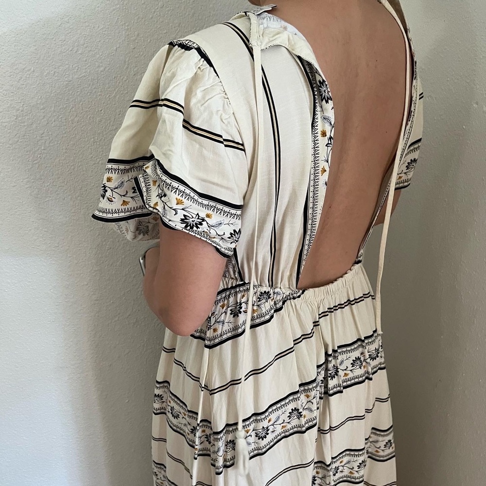LOFT Cream and Black Floral-Striped Maxi Dress